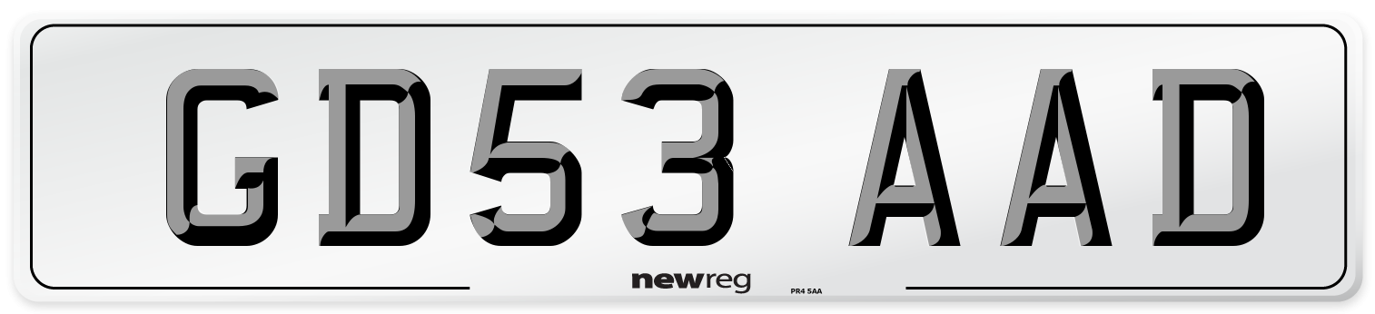 GD53 AAD Number Plate from New Reg